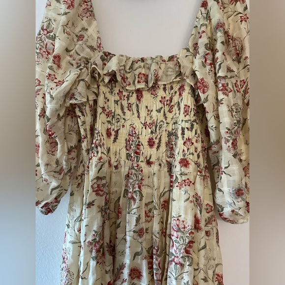 Free People maxi dress, large, cream color with red flowers, short sleeves - Picture 11 of 12
